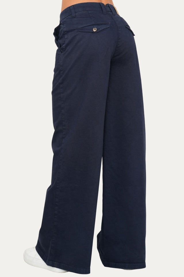 Pantalone palazzo largo GRACE in cotone gabardina - Blu