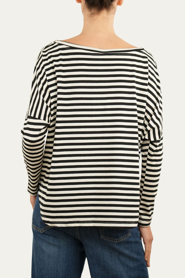 Maglia scollo a barca in cotone a righe Florida - Nero