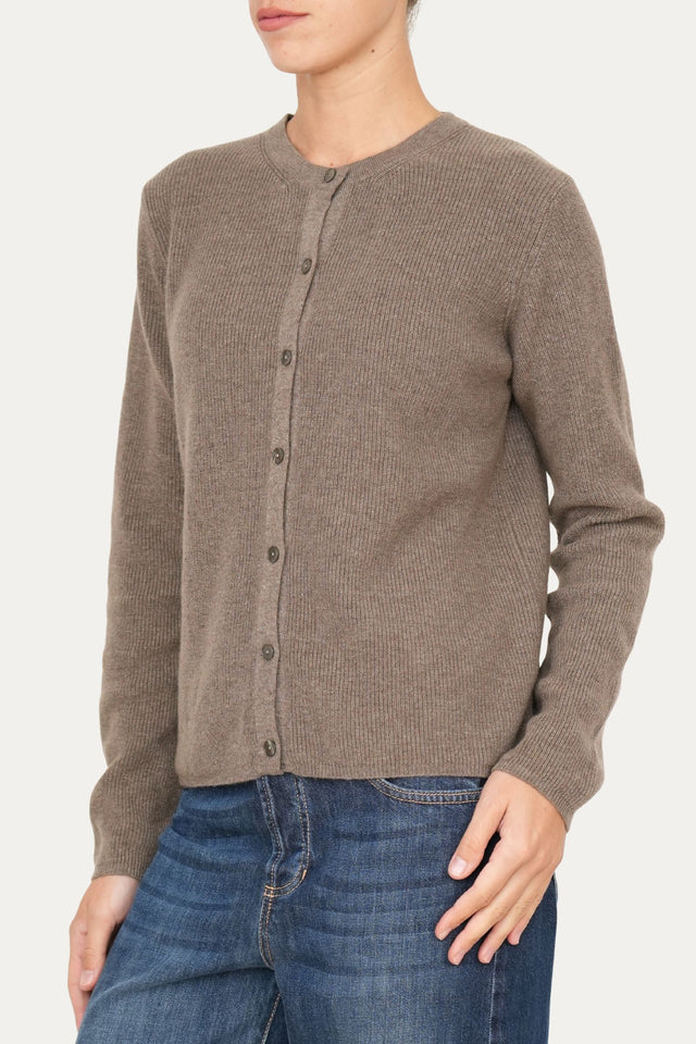 Cardigan manica lunga con bottoni misto cashmere - Noce