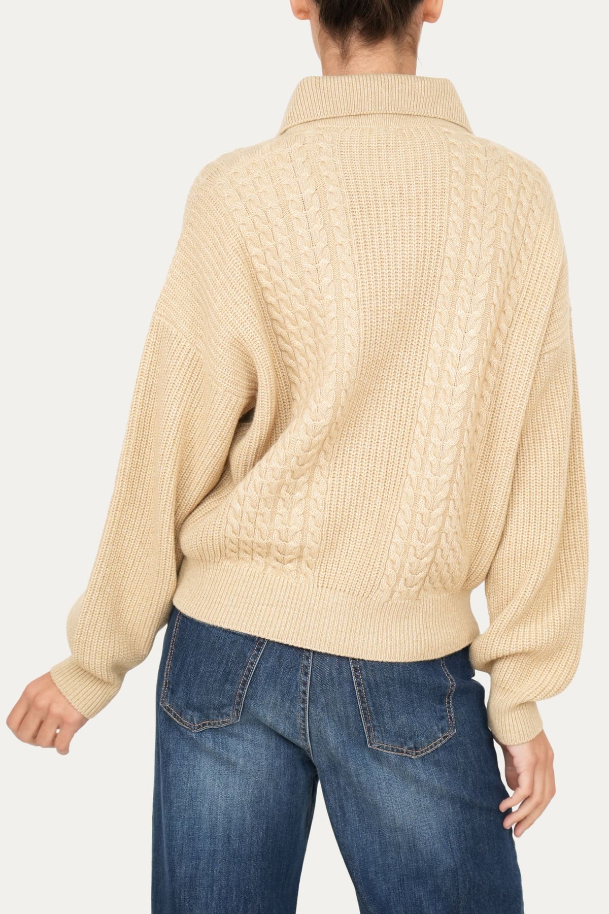 Maglia POLO con bottoni ricamata misto cashmere - Grano