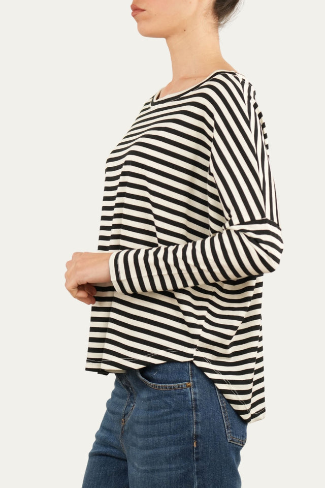 Maglia scollo a barca in cotone a righe Florida - Nero