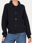 Maglia POLO con bottoni ricamata misto cashmere - Navy