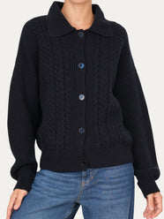 Maglia POLO con bottoni ricamata misto cashmere - Navy