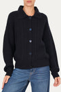 Maglia POLO con bottoni ricamata misto cashmere - Navy