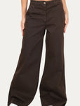 Pantalone palazzo largo GRACE in cotone gabardina - Moro