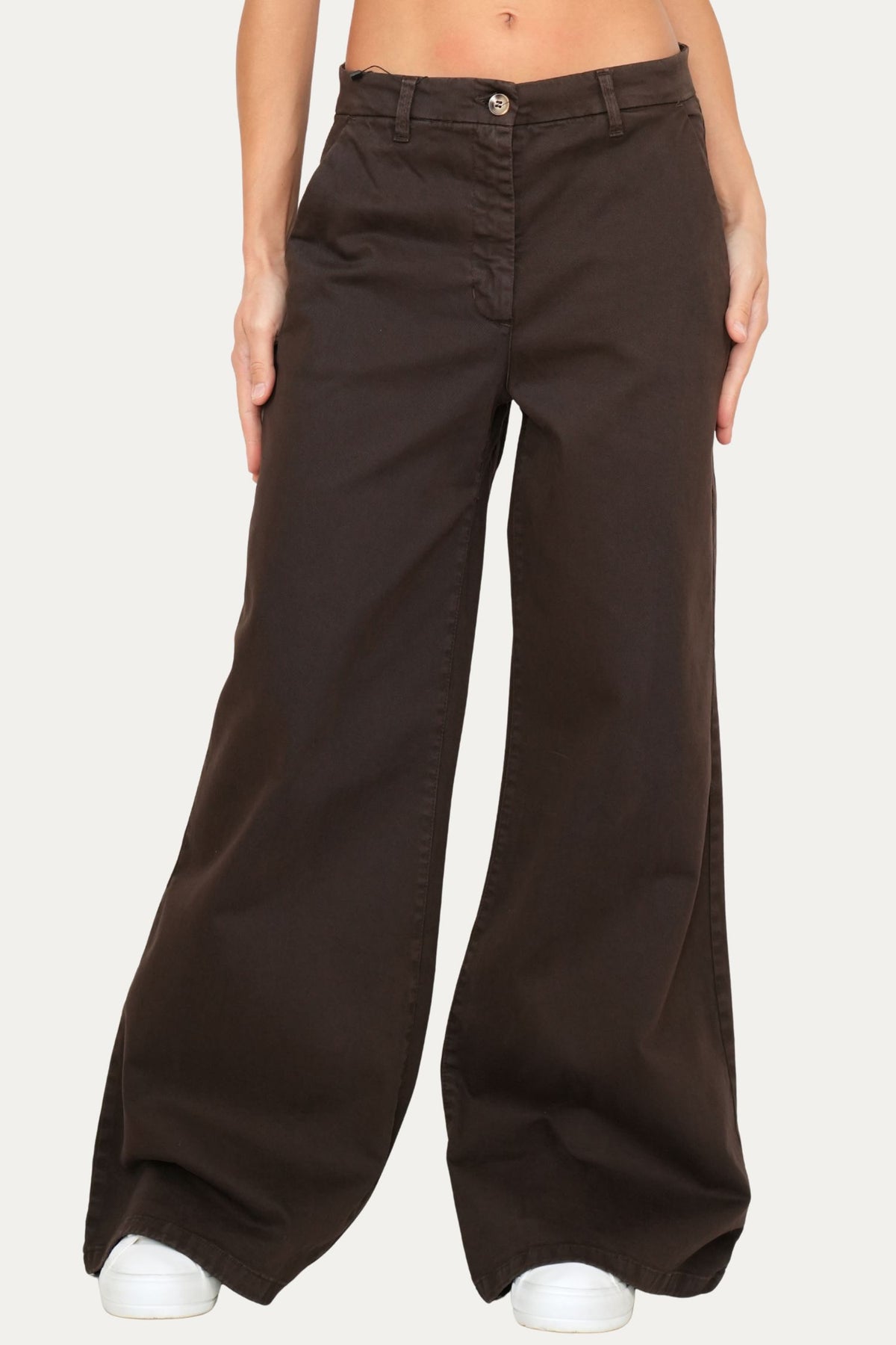 Pantalone palazzo largo GRACE in cotone gabardina - Moro