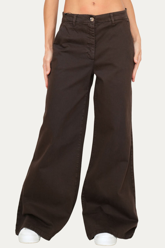 Pantalone palazzo largo GRACE in cotone gabardina - Moro