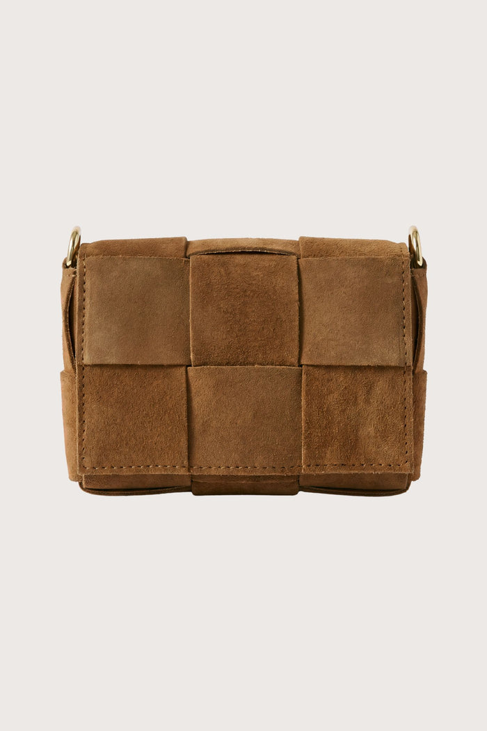 Pochette intrecciata in camoscio - Tabacco