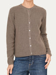 Cardigan manica lunga con bottoni misto cashmere - Noce