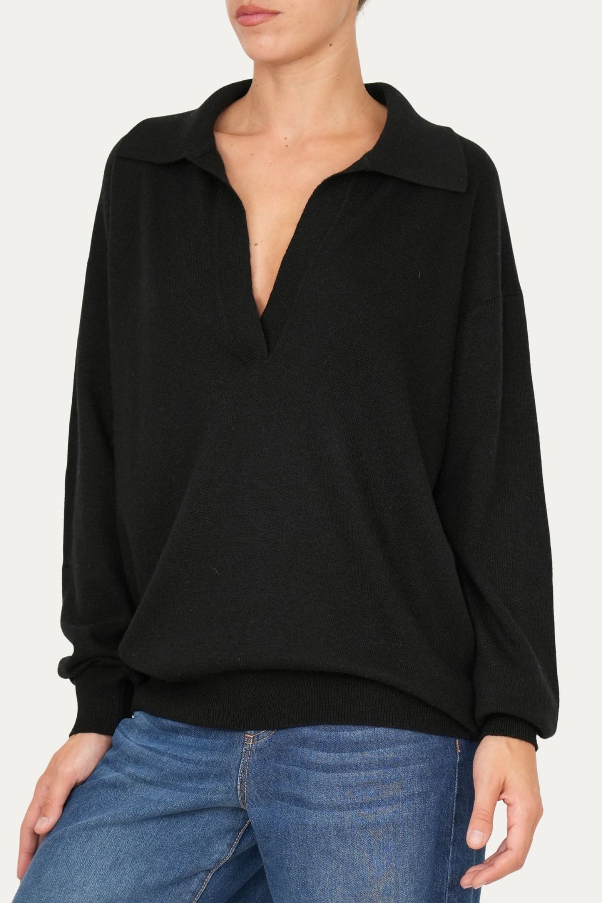 Maglia POLO misto cashmere - Nero