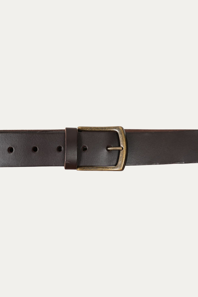 Cintura in pelle regolabile con fibbia ottone vecchio - Moro