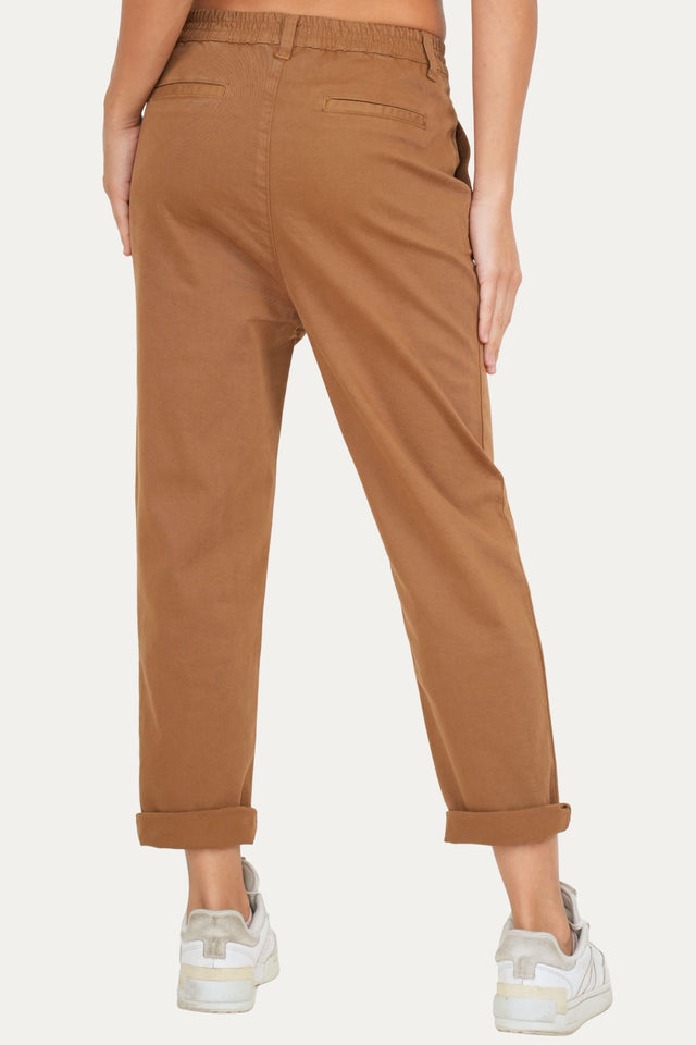 Pantalone boyfriend SALLY cotone gabardina - Cammello