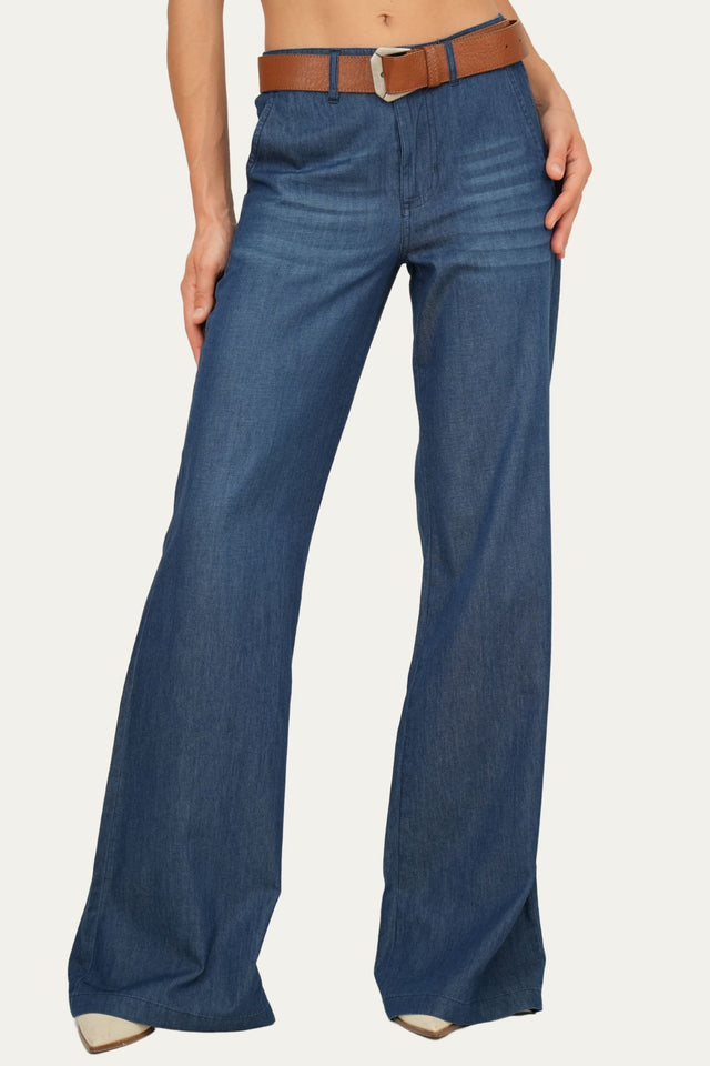 Pantalone palazzo LIA in chambray - Lavaggio Scuro