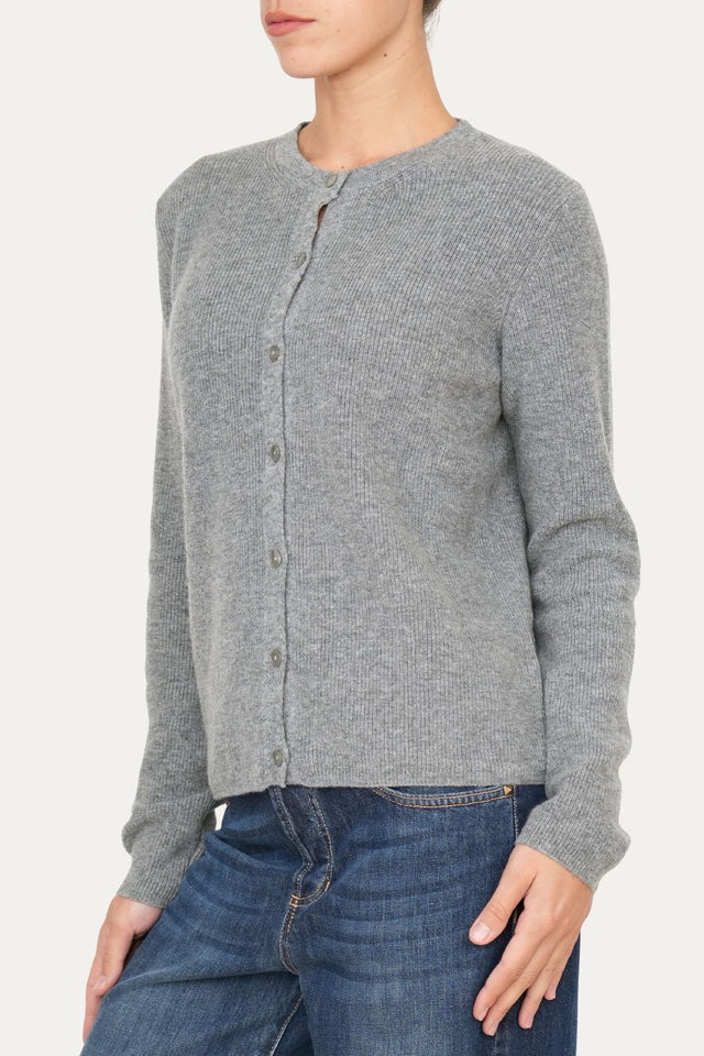 Cardigan manica lunga con bottoni misto cashmere - Grigio