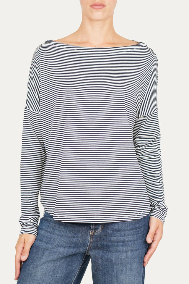 Maglia scollo barca spalla scesa righe Kansas - Blu