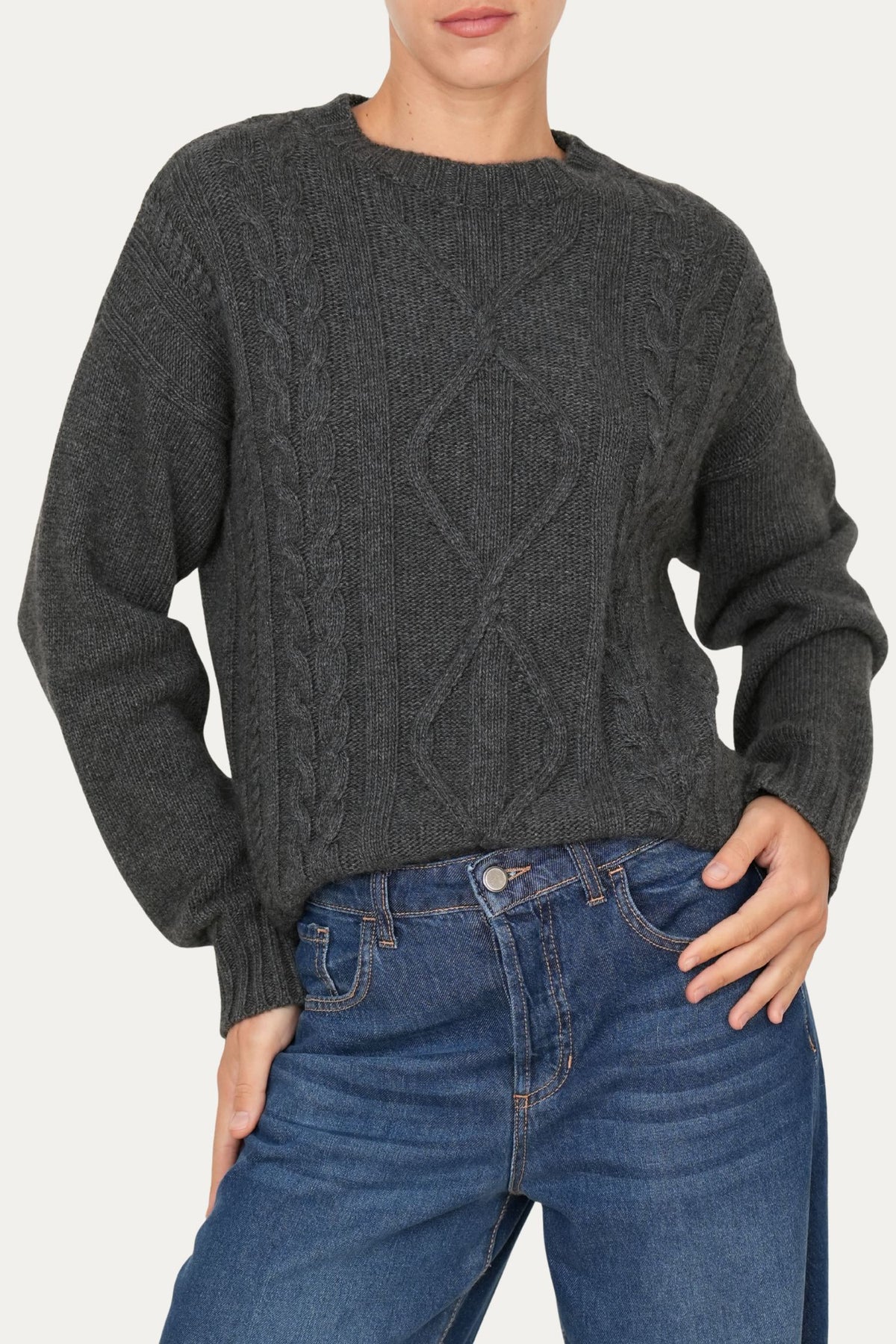 Maglione TRECCE e ROMBI misto cashmere - Antracite