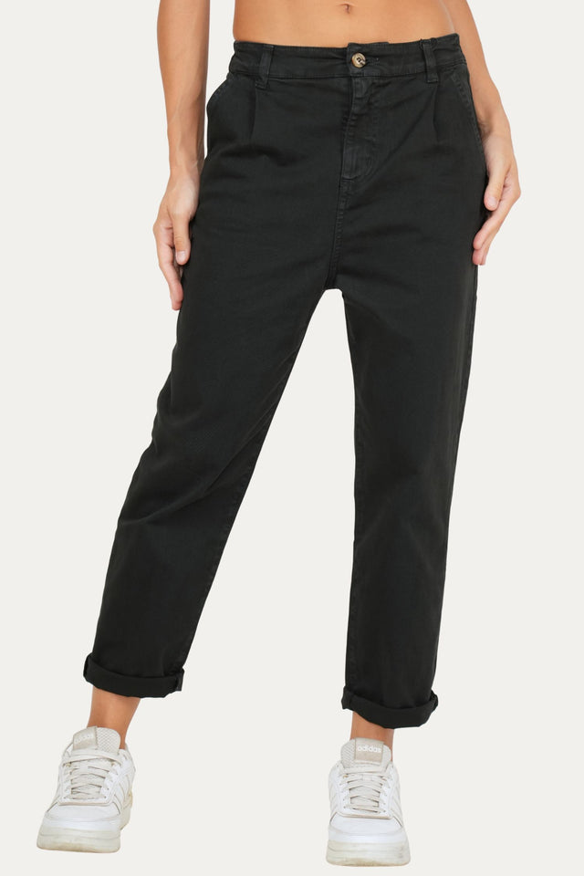 Pantalone boyfriend SALLY cotone gabardina - Nero