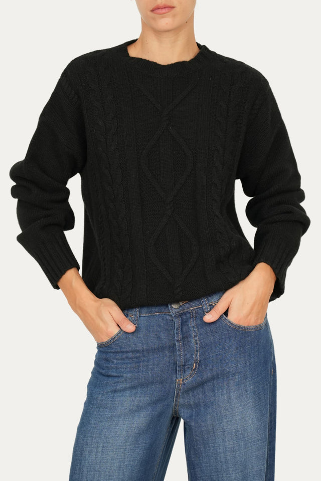 Maglione TRECCE e ROMBI misto cashmere - Nero
