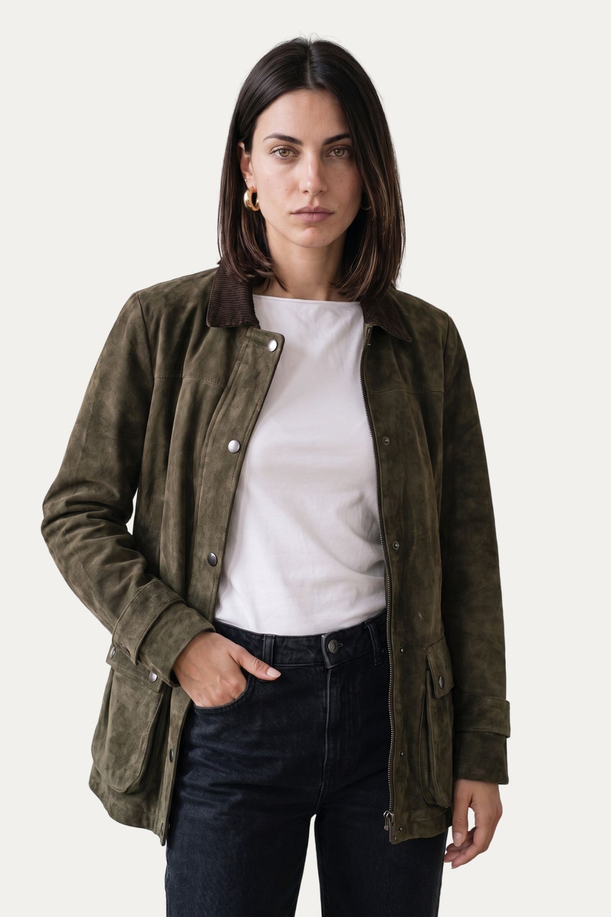 Giacca in camoscio con zip - Militare