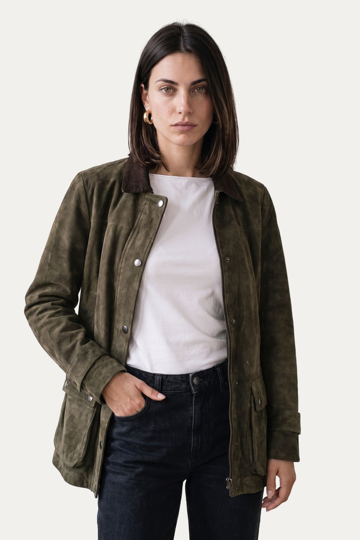 Giacca in camoscio con zip - Militare