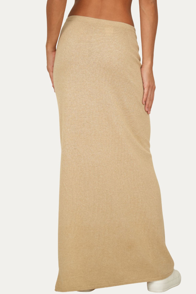 Gonna lunga con spacco misto cashmere - Grano