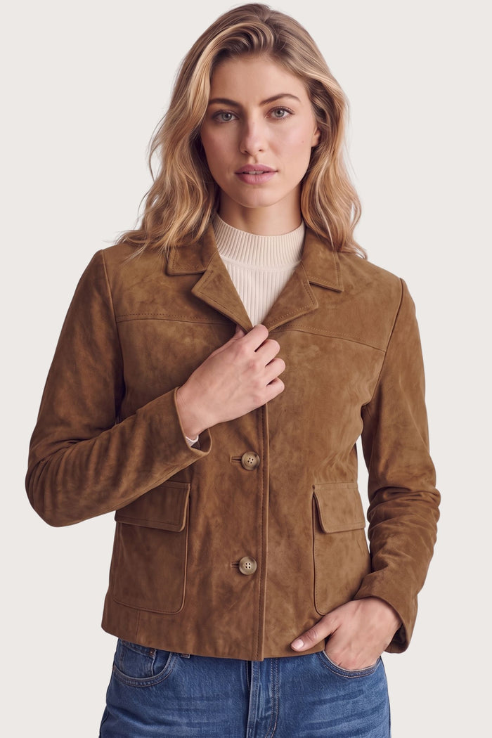 Giacca in camoscio crop - Cammello