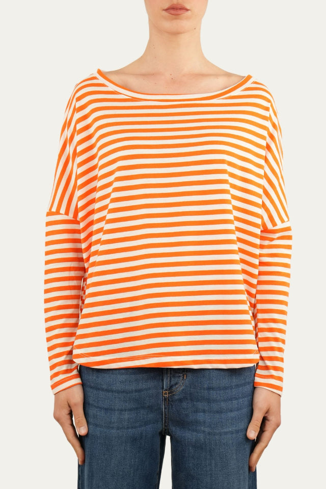 Maglia scollo a barca in cotone a righe Florida - Arancio