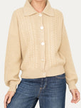 Maglia POLO con bottoni ricamata misto cashmere - Grano