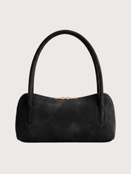 Borsa baguette in camoscio doppio manico - Nero