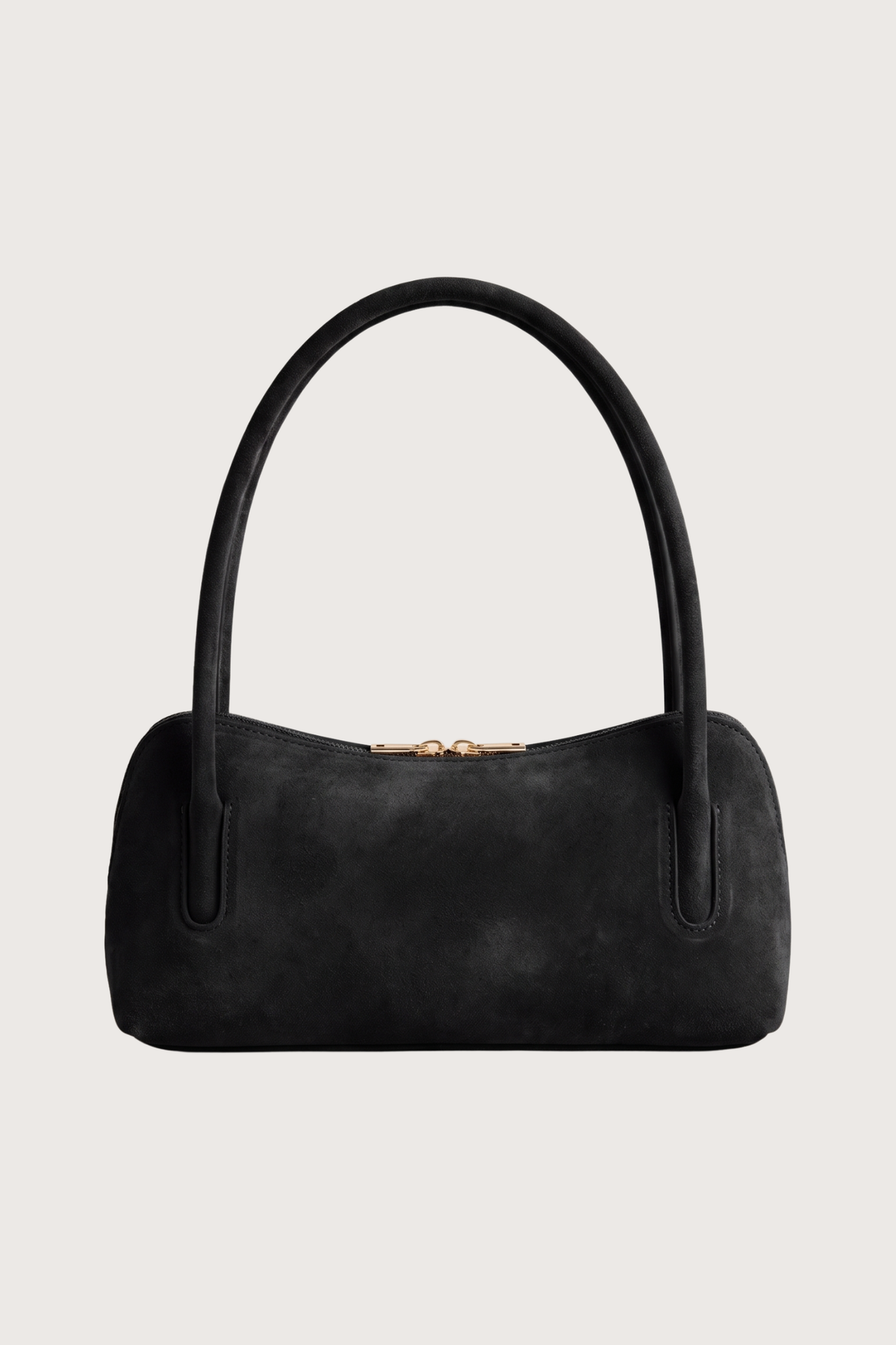 Borsa baguette in camoscio doppio manico - Nero