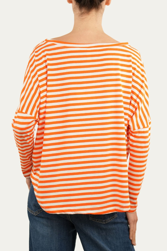 Maglia scollo a barca in cotone a righe Florida - Arancio