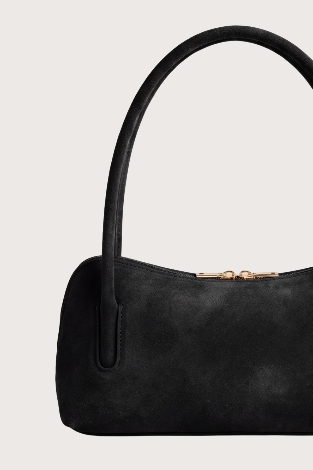 Borsa baguette in camoscio doppio manico - Nero