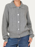 Maglia POLO con bottoni ricamata misto cashmere - Grigio