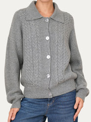 Maglia POLO con bottoni ricamata misto cashmere - Grigio