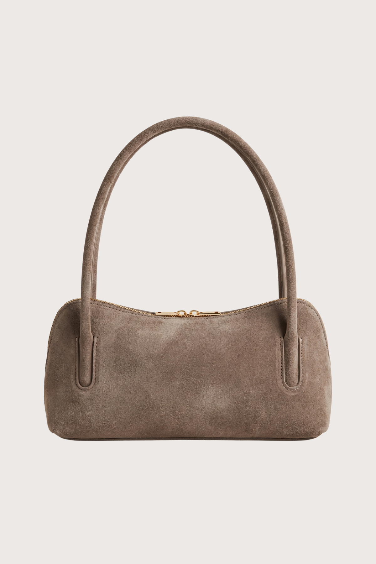 Borsa baguette in camoscio doppio manico - Taupe