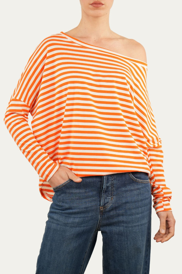 Maglia scollo a barca in cotone a righe Florida - Arancio
