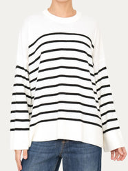 Maglione morbido a righe - Panna/Nero