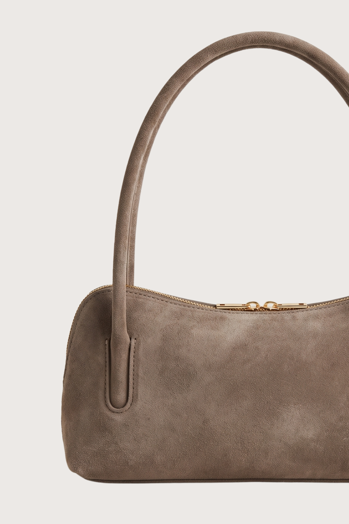 Borsa baguette in camoscio doppio manico - Taupe