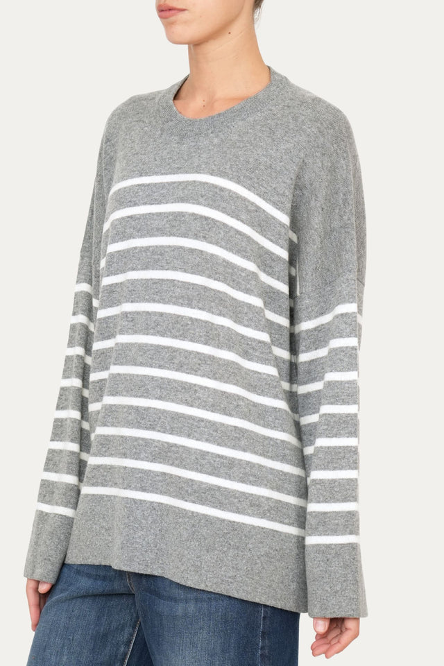 Maglione morbido a righe - Grigio/Panna
