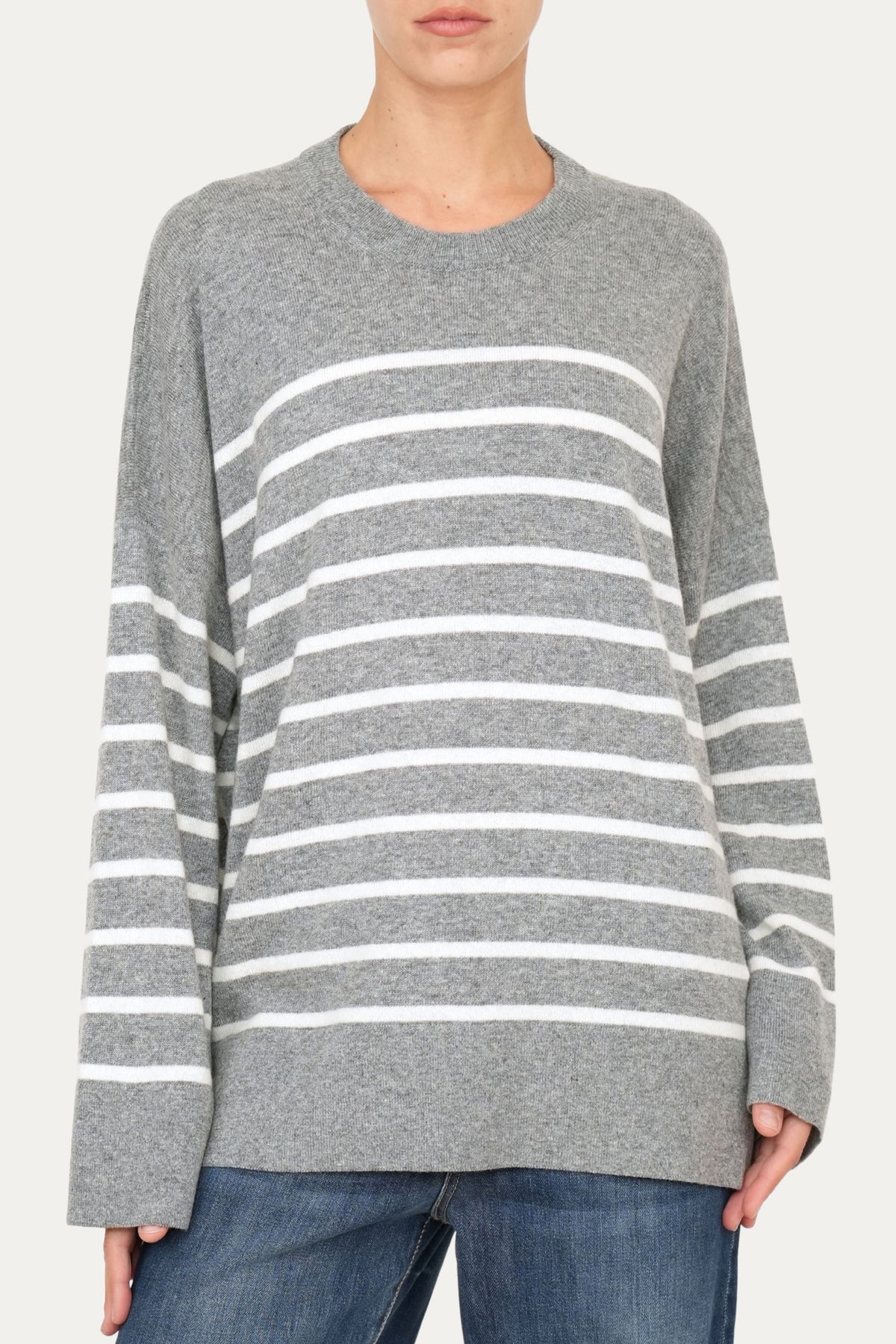 Maglione morbido a righe - Grigio/Panna