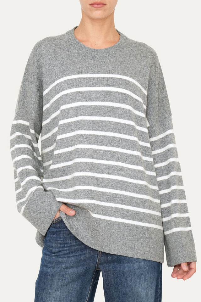 Maglione morbido a righe - Grigio/Panna