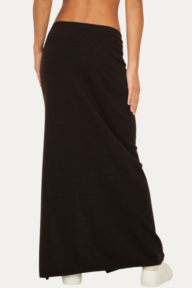 Gonna lunga con spacco misto cashmere - Caffè