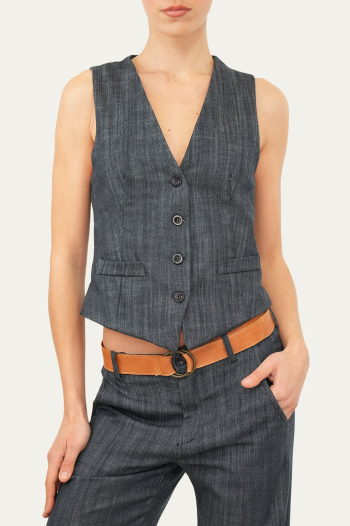 Gilet con bottoni - Denim Blu