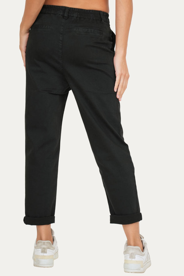 Pantalone boyfriend SALLY cotone gabardina - Nero