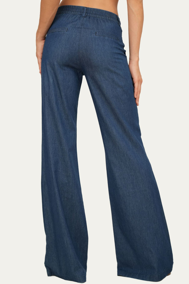 Pantalone palazzo LIA in chambray - Lavaggio Scuro