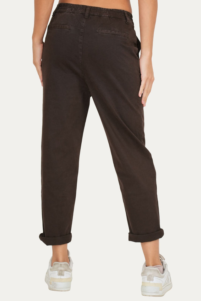 Pantalone boyfriend SALLY cotone gabardina - Moro