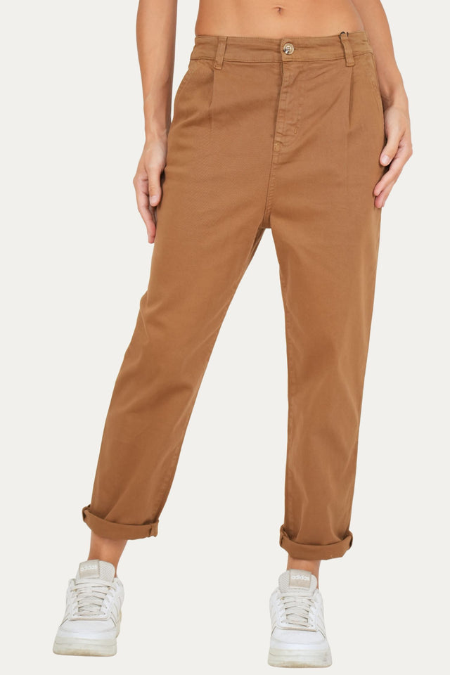 Pantalone boyfriend SALLY cotone gabardina - Cammello