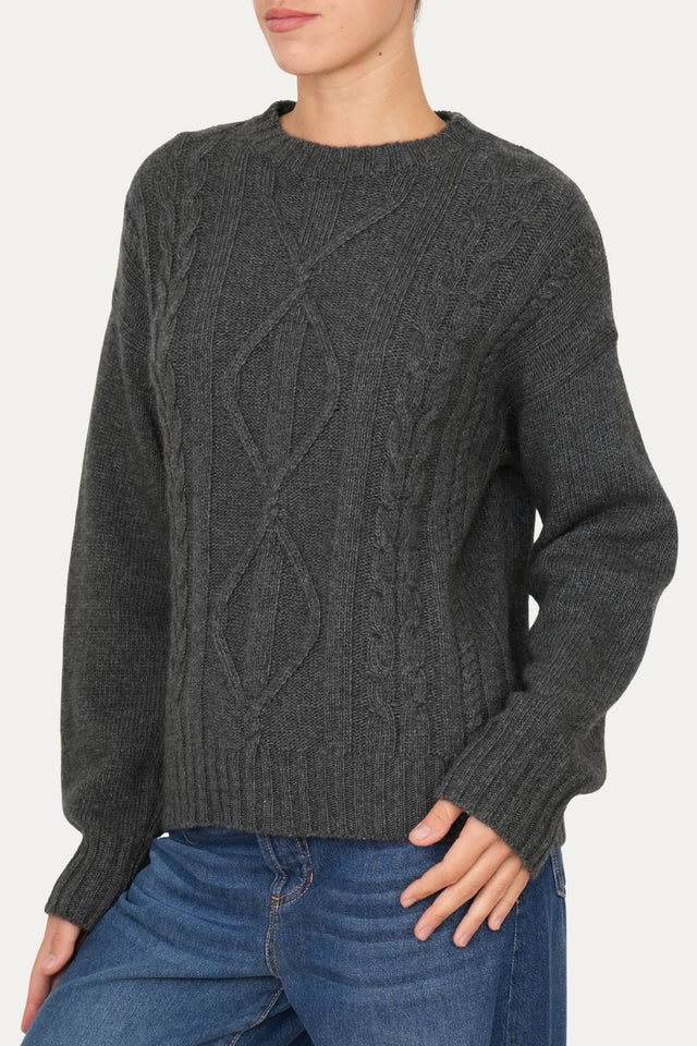 Maglione TRECCE e ROMBI misto cashmere - Antracite