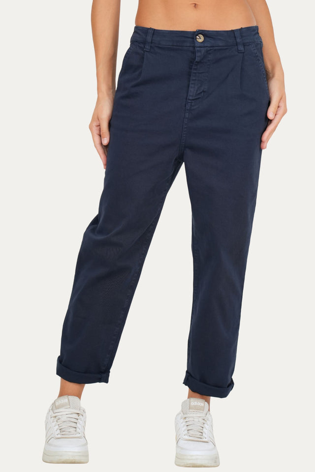 Pantalone boyfriend SALLY cotone gabardina - Blu