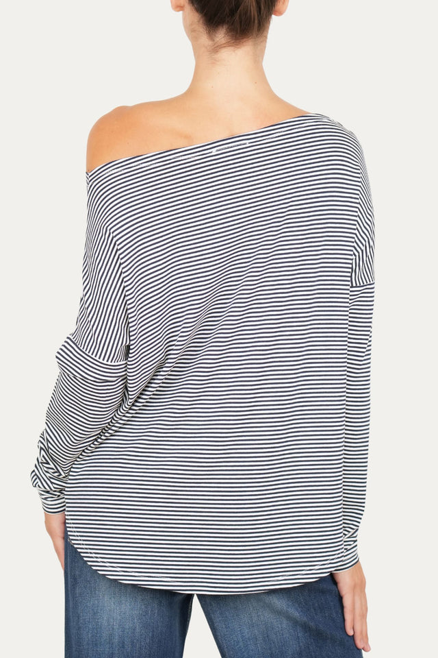 Maglia scollo barca spalla scesa righe Kansas - Blu